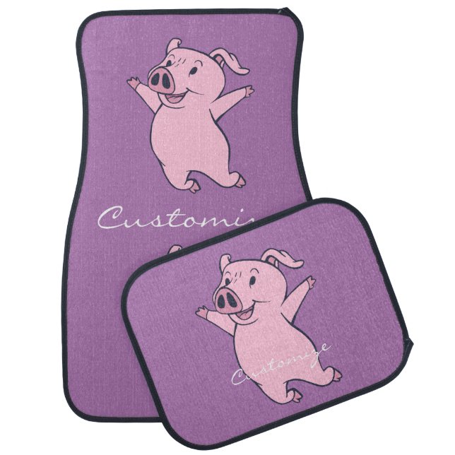 Happy Pink Pig Jumping Thunder_Cove Car Floor Mat (Set)