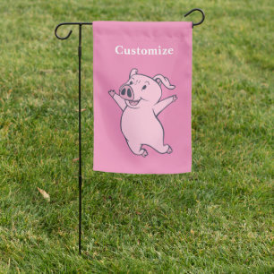 Happy Pink Pig Jumping Thunder_Cove  Garden Flag