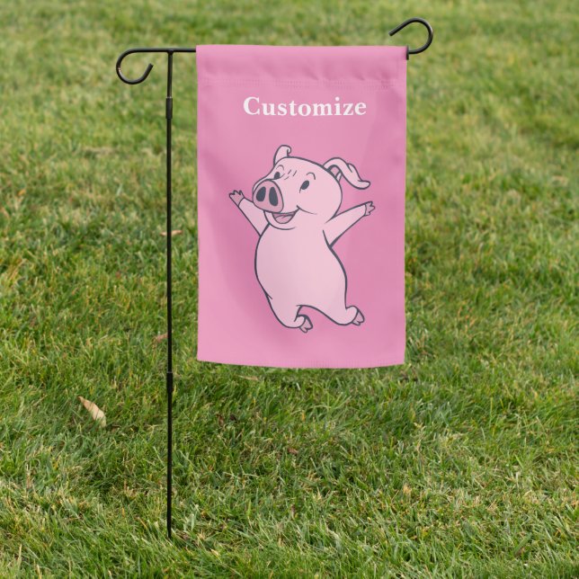 Happy Pink Pig Jumping Thunder_Cove  Garden Flag (In SItu)