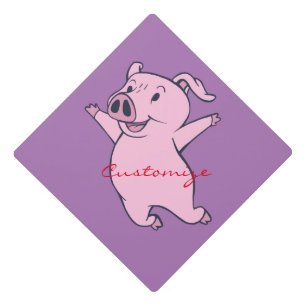 Happy Pink Pig Jumping Thunder_Cove Graduation Cap Topper