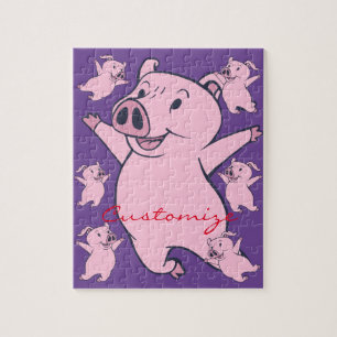 Happy Pink Pig Jumping Thunder_Cove Jigsaw Puzzle