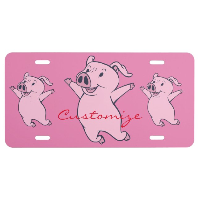 Happy Pink Pig Jumping Thunder_Cove License Plate (Front)
