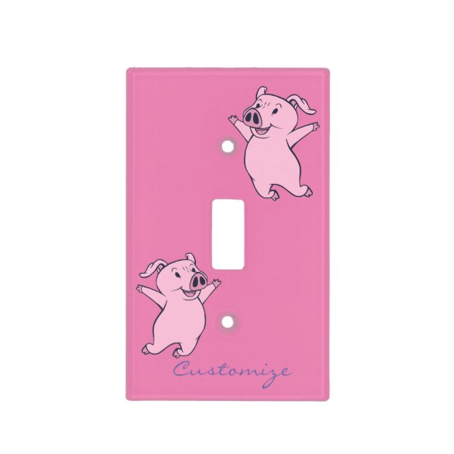 Happy Pink Pig Jumping Thunder_Cove Light Switch Cover (Front)