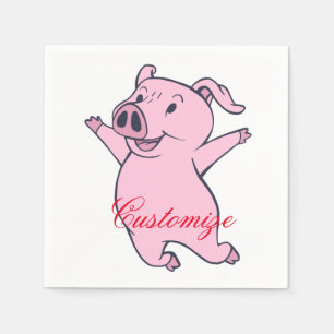 Happy Pink Pig Jumping Thunder_Cove Napkins