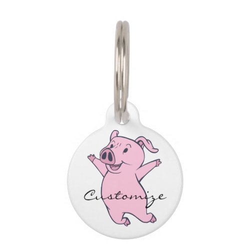 Happy Pink Pig Jumping Thunder_Cove Pet ID Tag