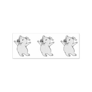 Happy Pink Pig Jumping Thunder_Cove Rubber Stamp