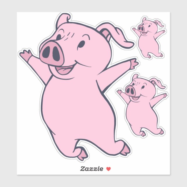 Happy Pink Pig Jumping Thunder_Cove Sticker (Sheet)