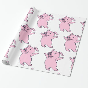 Happy Pink Pig Jumping Thunder_Cove Wrapping Paper