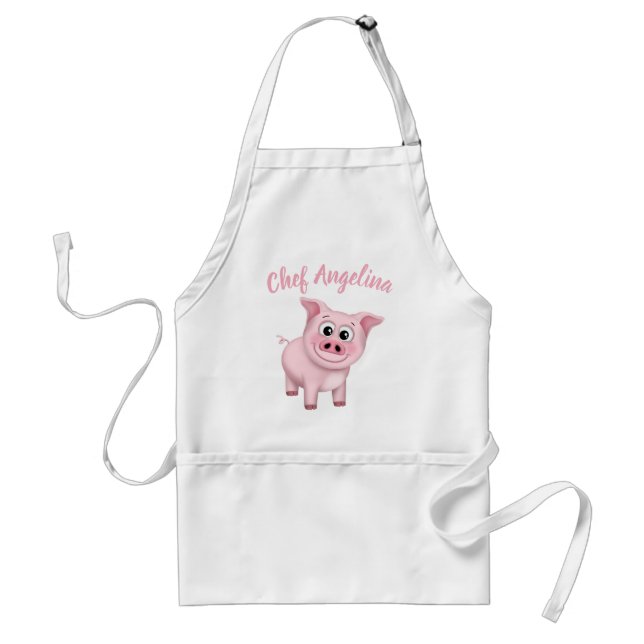 Happy Pink Pig Personalized Adult Apron (Front)