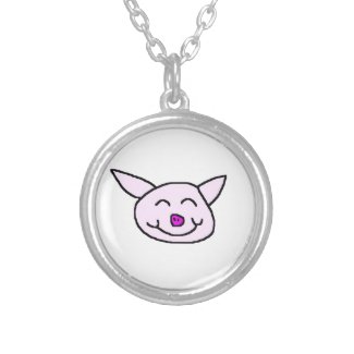 Happy Pink Pig Silver Plated Necklace