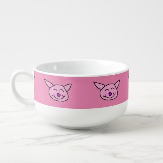 Happy Pink Pig Soup Bowl With Handle