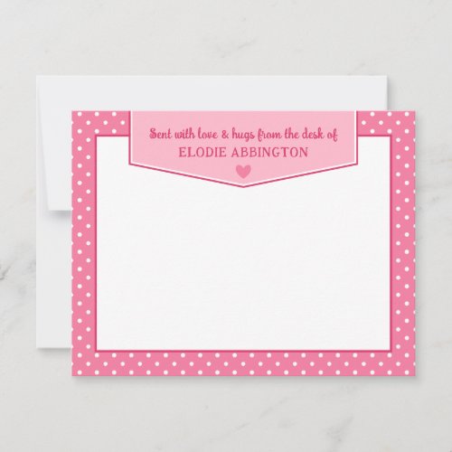 Happy Pink Polka Dots Heart Sent With Love  Hugs Note Card
