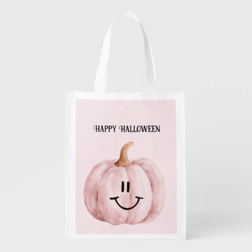 Happy Pink Pumpkin Grocery Bag