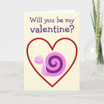 [ Thumbnail: Happy Pink & Purple Snail: Be My Valentine? Card ]