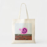 [ Thumbnail: Happy Pink & Purple Snail Character On a Wall Tote Bag ]