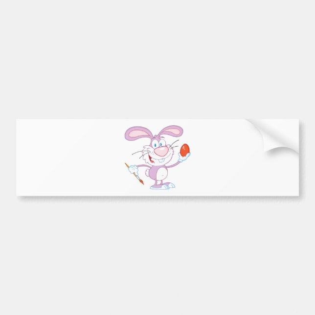 Happy Pink Rabbit Painting Easter Egg Bumper Sticker (Front)