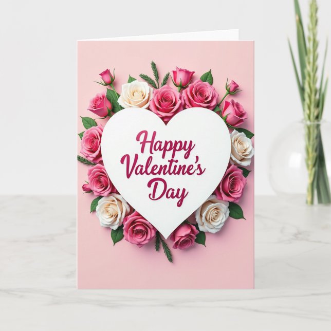 Happy Pink Rose Valentines Day Card (Front)