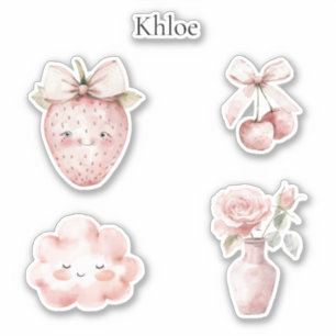 Happy Pink Strawberry Cloud Cherries Roses Sticker