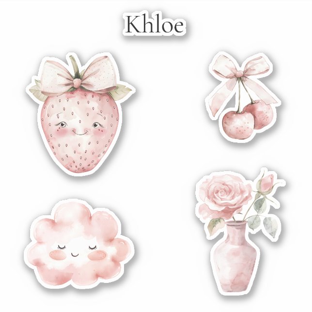 Happy Pink Strawberry Cloud Cherries Roses Sticker (Front)