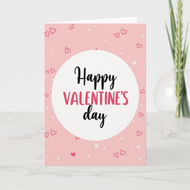 Happy Pink Valentines Hearts Stars Card (Front)