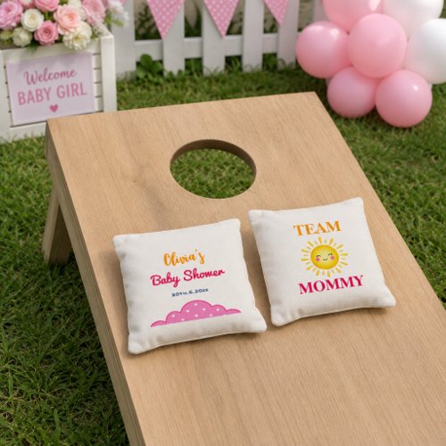 Happy Pink & Yellow Little Sunshine Baby Shower Cornhole Bags
