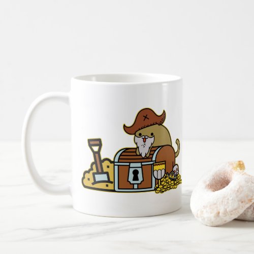 Happy Pirate Cat Found Treasure Chest Cartoon Coffee Mug