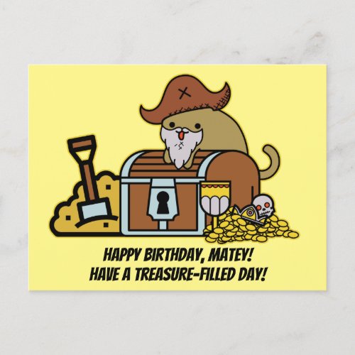 Happy Pirate Cat Found Treasure Chest Cartoon Postcard