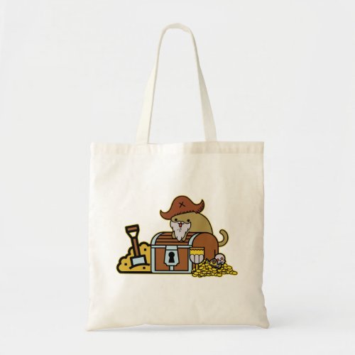 Happy Pirate Cat Found Treasure Chest Cartoon Tote Bag