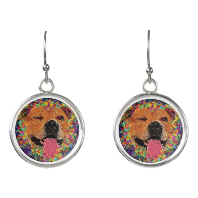 Happy Pit Bull Pop Art Earrings (Front)