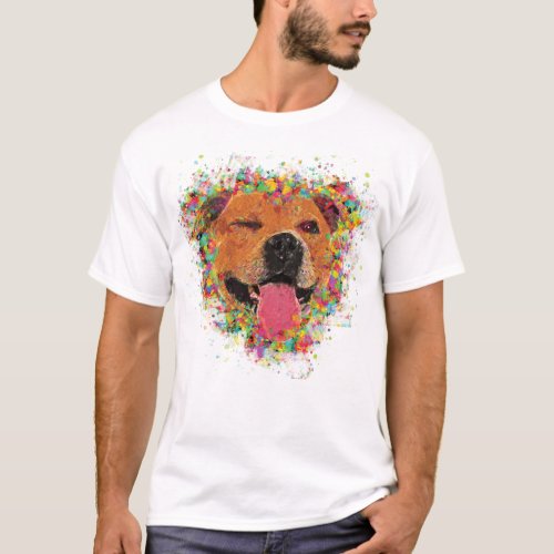 Happy Pit Bull Pop Art T_Shirt