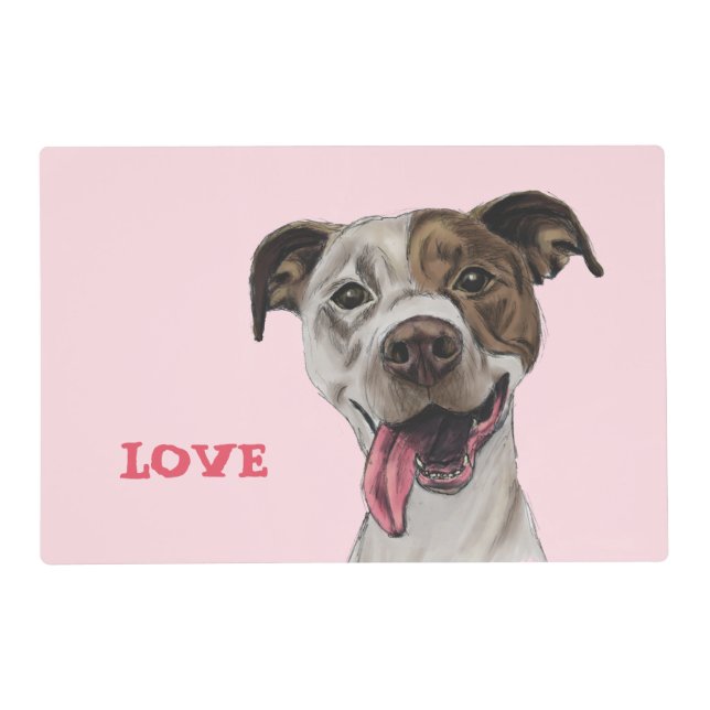 Happy Pit Bull Terrier Dog Drawing | Love Placemat (Front)