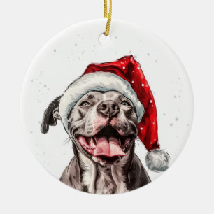 Happy Pitbull Dog Christmas Personalized Ceramic Ornament