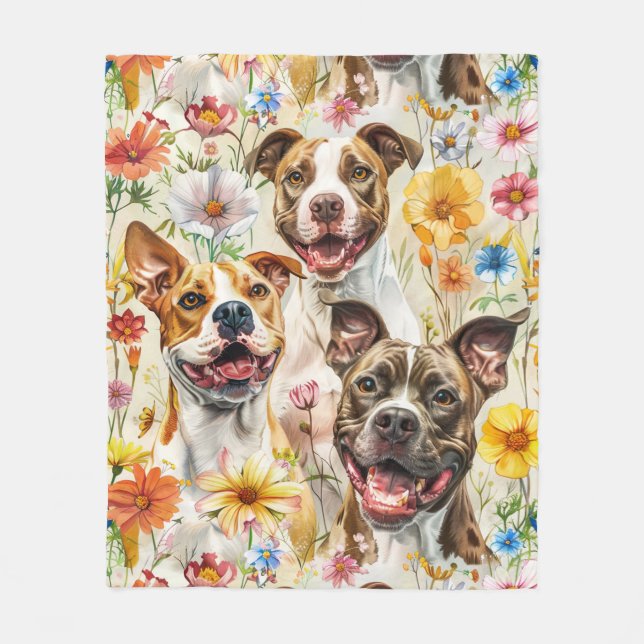 Happy Pitbull Dogs, Pit Bulls Fleece Blanket (Front)
