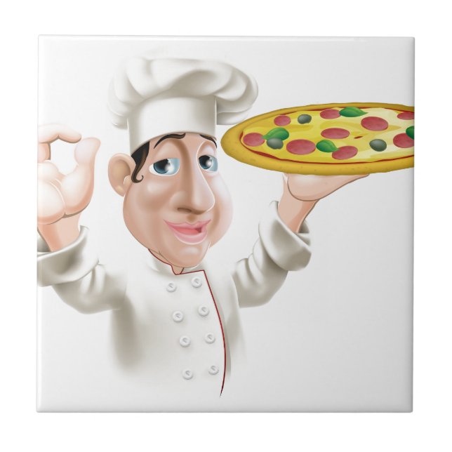Happy Pizza Chef Ceramic Tile (Front)