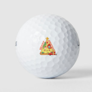 Happy Pizza Christmas Tree - Cartoon Style Golf Balls