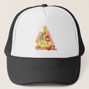 Happy Pizza Christmas Tree - Cartoon Style Trucker Hat