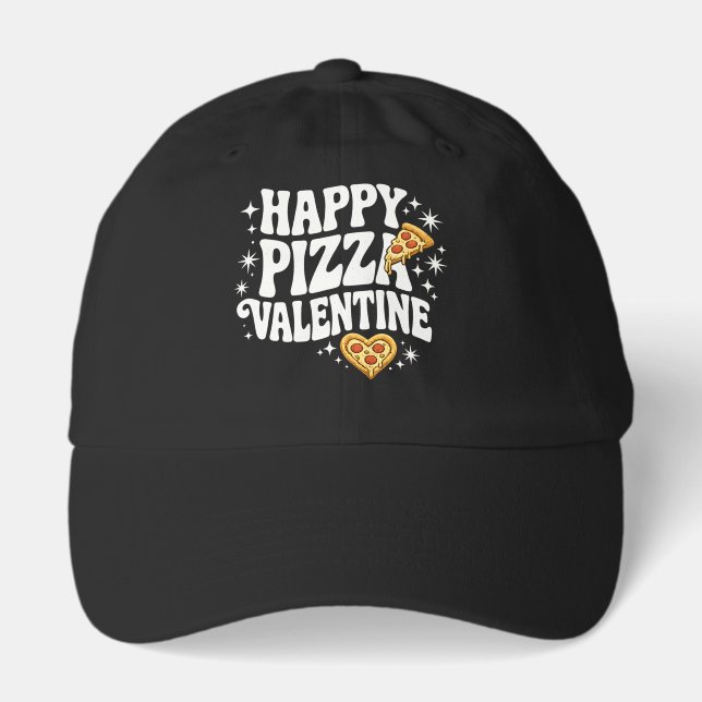 Happy Pizza Valentine Funny Pizza Love Design Hat (Front)