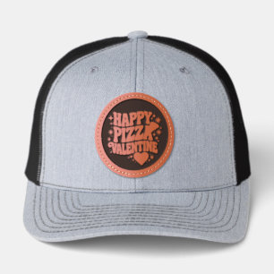 Happy Pizza Valentine Funny Pizza Love Design Leather Patch Hat