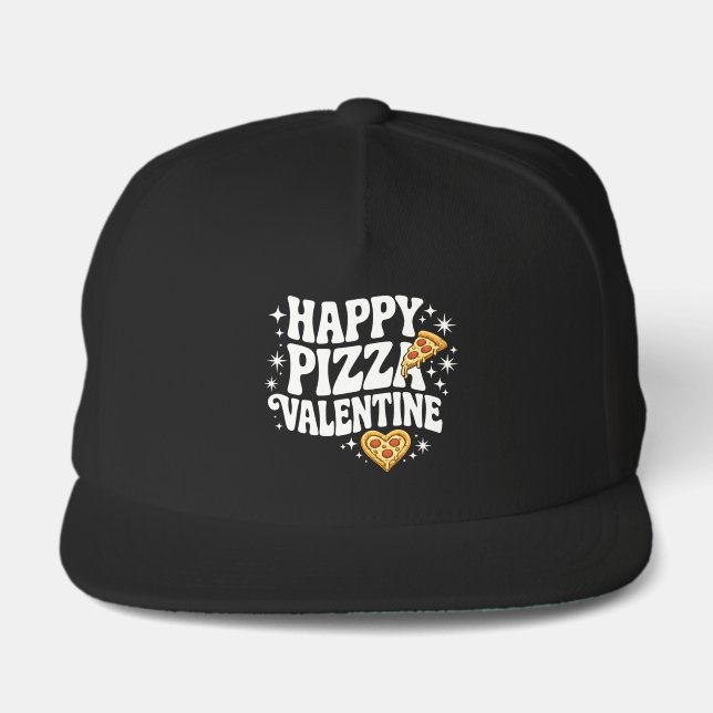 Happy Pizza Valentine Funny Pizza Love Design Snap Back Hat (Front)