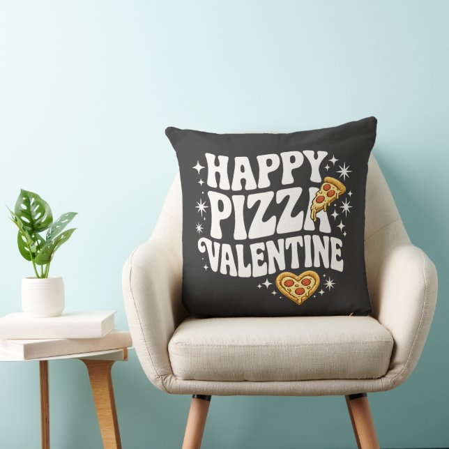 Happy Pizza Valentine Funny Pizza Love Design Throw Pillow (Chair)
