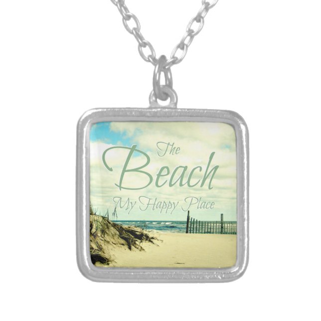 HAPPY PLACE BEACH SAYING PHOTO NECKLACE (Front)