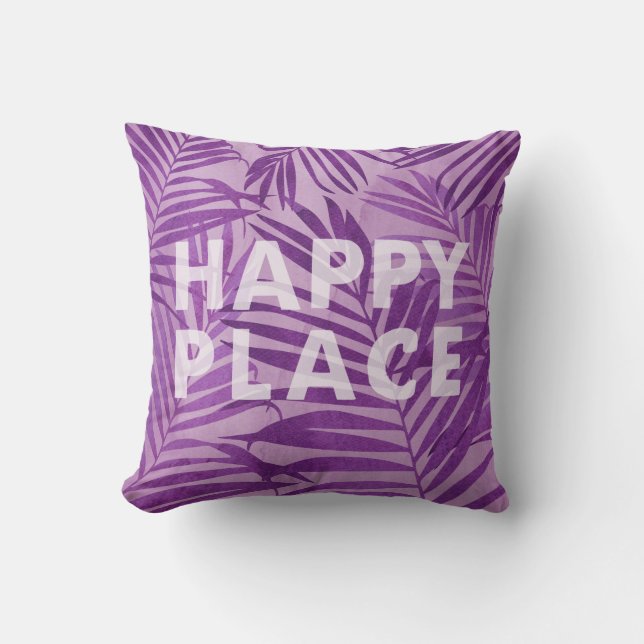 Happy Place Hawaiian Palms Tropical in Violet Outdoor Pillow (Front)