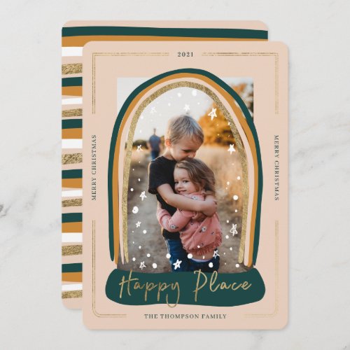 Happy Place Modern Snow Globe Christmas Photo Holiday Card