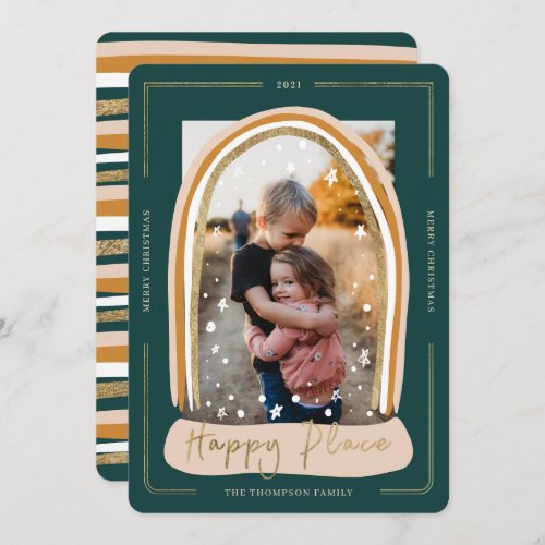 Happy Place Modern Snow Globe Christmas Photo Holiday Card