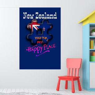 Happy Place New Zealand 3D Hashtag Flag Color Poster