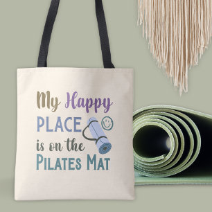 Happy Place Pilates Mat Quote Pastel Yoga Fitness Tote Bag