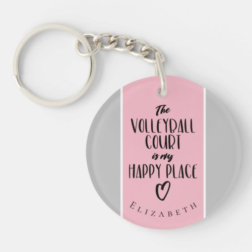 happy place pink gray custom girls volleyball keychain