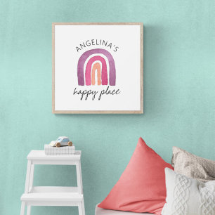 Happy Place Purple Pink Cute Kids Room Poster