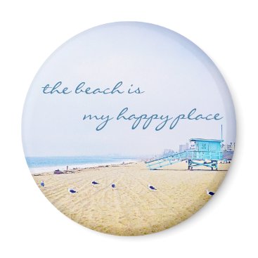 “Happy place” quote aqua sandy beach photo magnet “Happy place” quote aqua sandy beach photo magnet