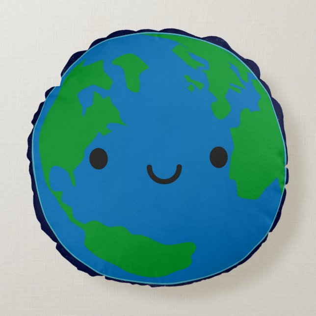 Happy Planet Earth Round Pillow (Front)